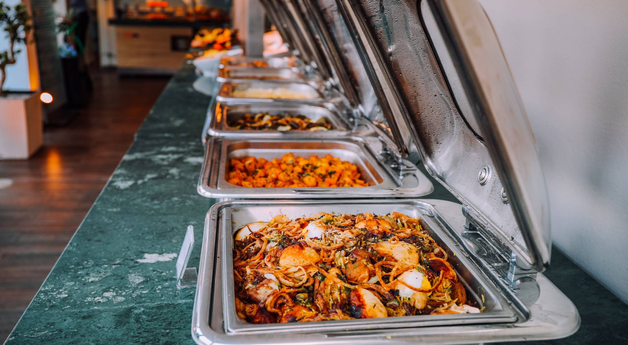 A buffet prepared for a Premier Caterers event
